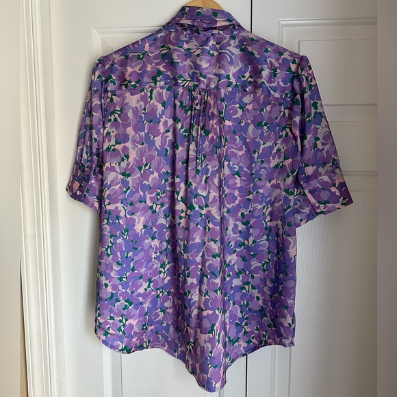 J. Crew Collection tie-neck top in Ratti® lilac collage print. Size Large - Picture 3 of 5